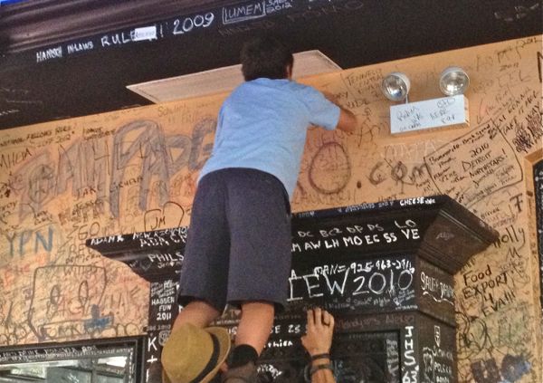 Every square inch of surface space at Gino's East is covered with patron's signatures, including places that can only be reached by standing on someone's shoulders.