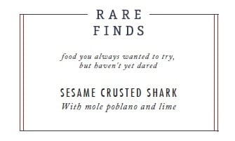 CARNIVAL RARE FINDS MENU