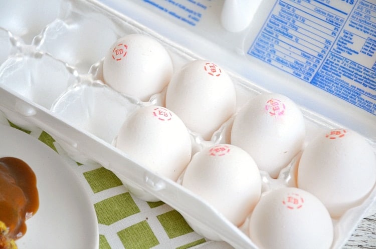 Eggland eggs in the holder ready to be used for the recipe.