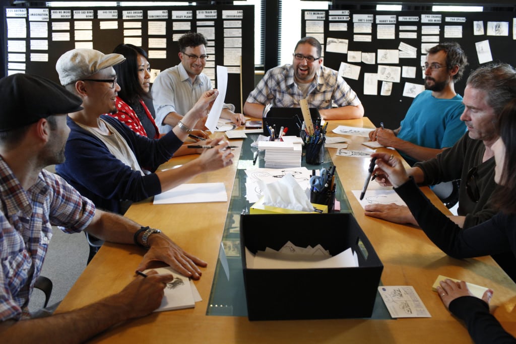 The Inside Out story team, led by Story Supervisor Josh Cooley, as seen on May 15, 2014 at Pixar Animation Studios in Emeryville, Calif. (Photo by Deborah Coleman / Pixar)