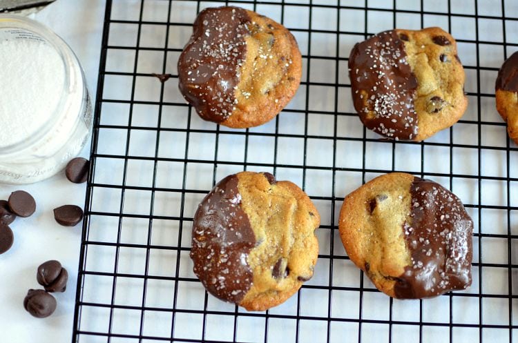 Dark Chocolate & Sea Salt Dipped Chocolate Chip Cookies Recipe