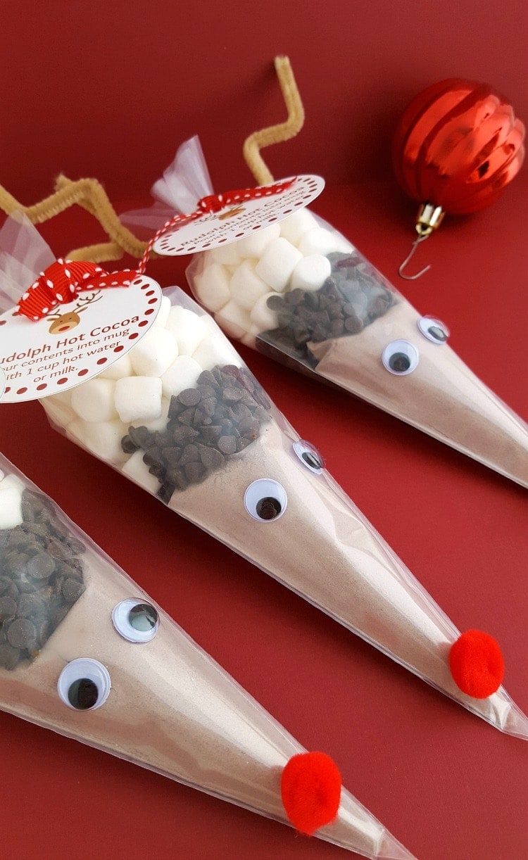 Reindeer Hot Chocolate Bags with free printable tags
