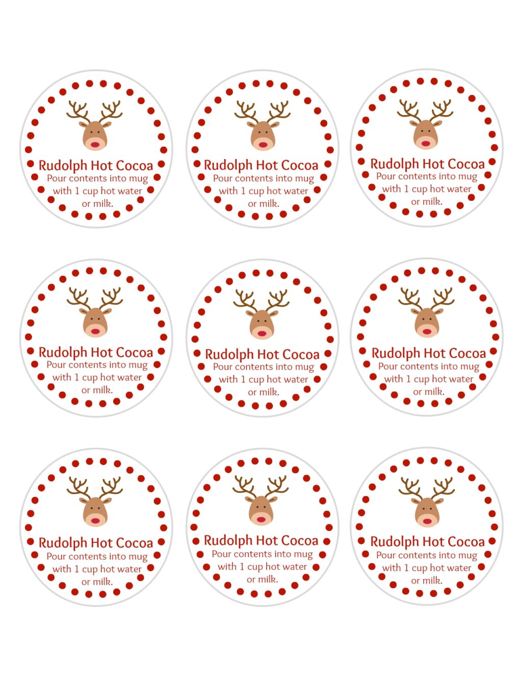 Reindeer Hot Chocolate Bags Printable