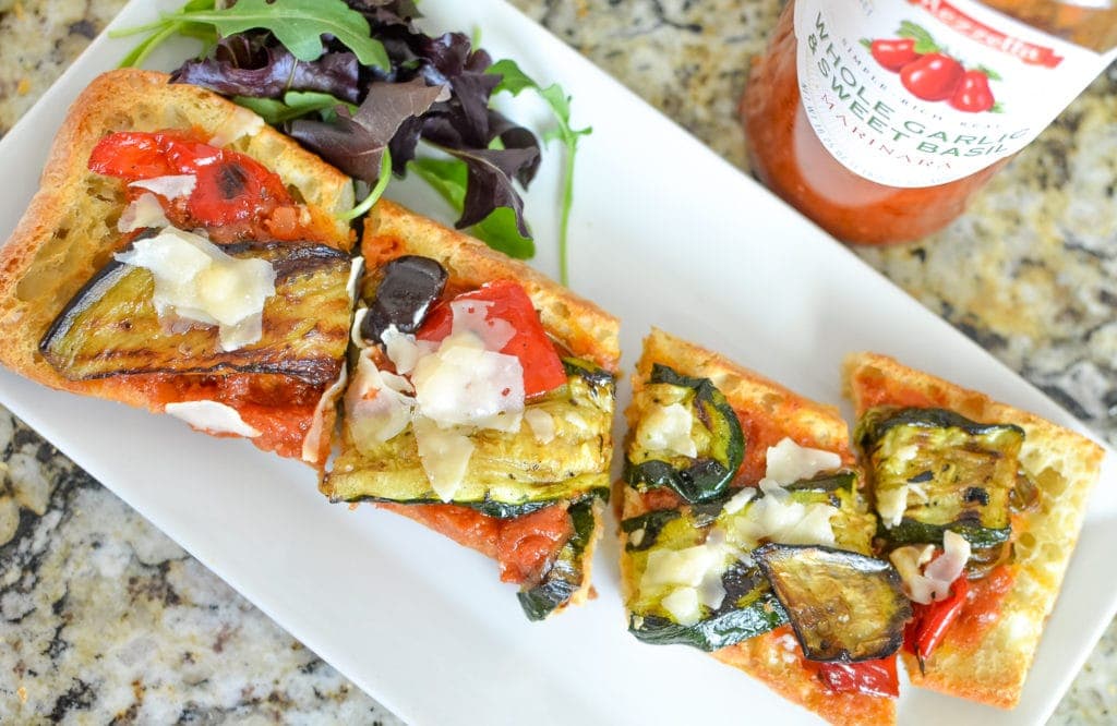 Grilled Zucchini & Eggplant Bruschetta Recipe made with mezzetta marinara