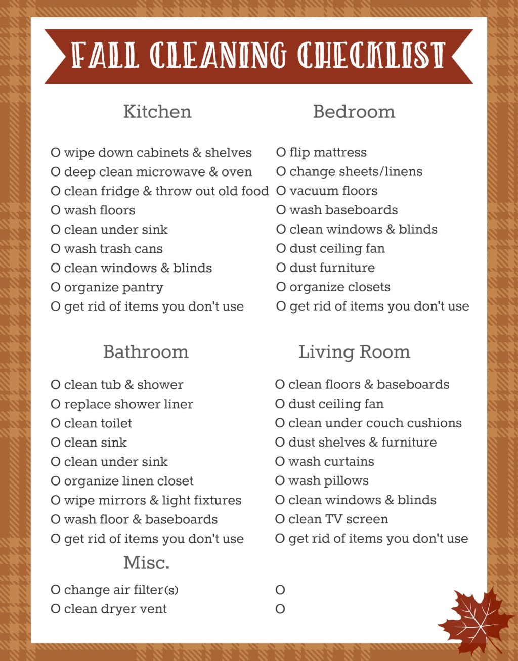 Free Printable Fall Cleaning Checklist