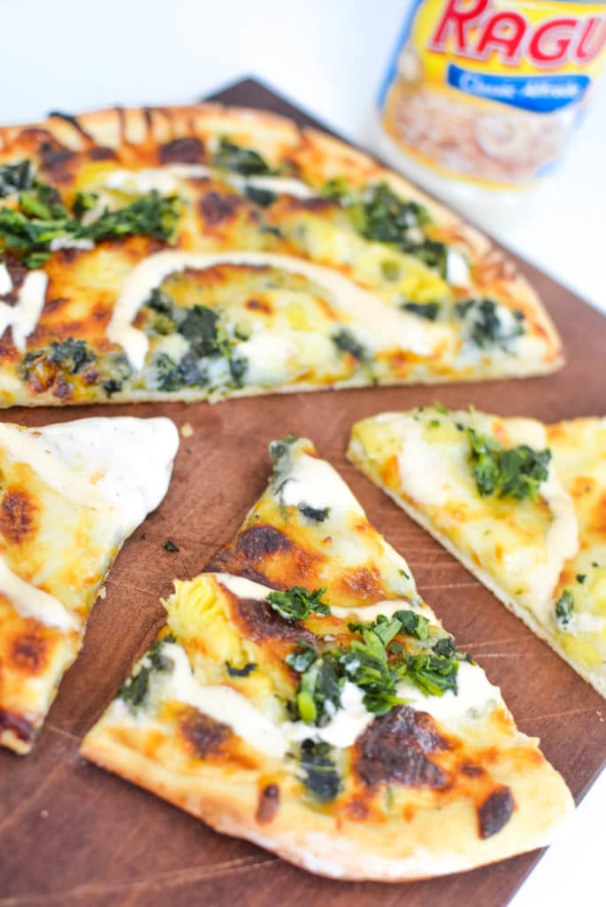 spinach artichoke alfredo pizza