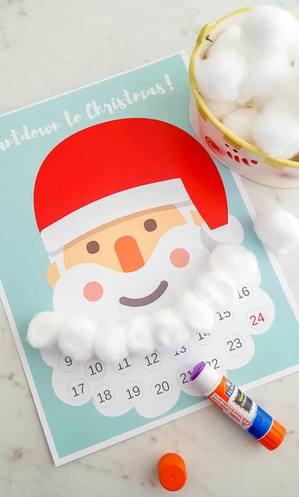 Free Printable Santa Beard Advent Calendar DIY Countdown to Christmas