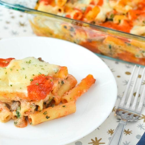 Baked Ziti Casserole with Mushrooms and Spinach Recipe