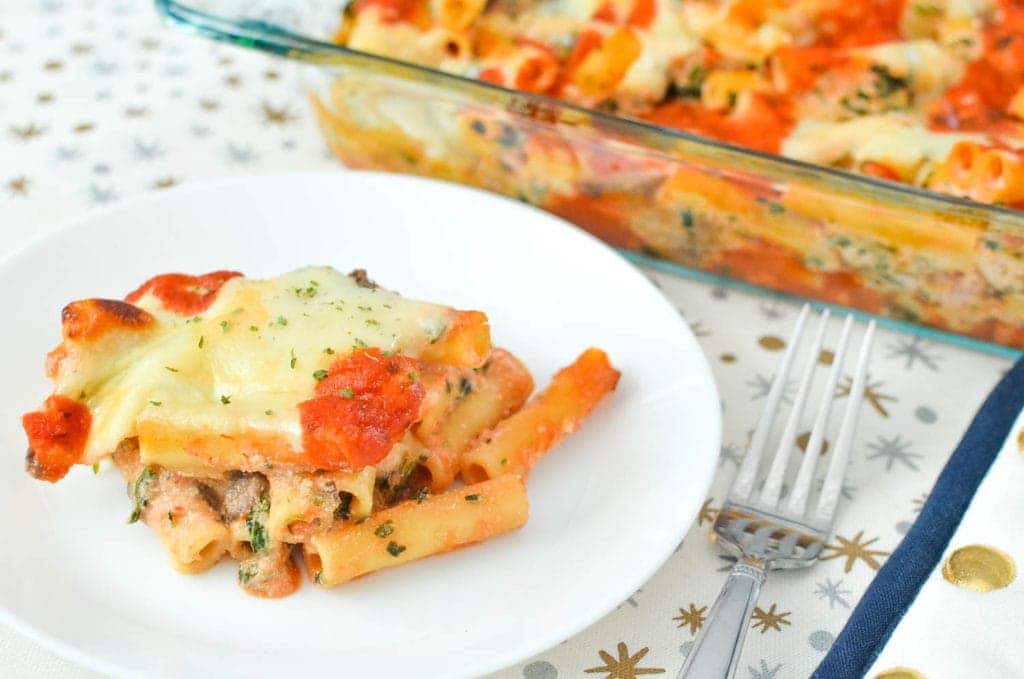 Baked Ziti Casserole with Mushrooms and Spinach Recipe