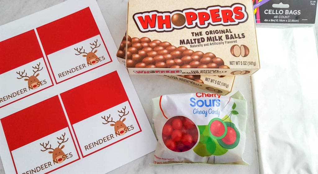 DIY Reindeer Noses Treat Bags with Free Printable