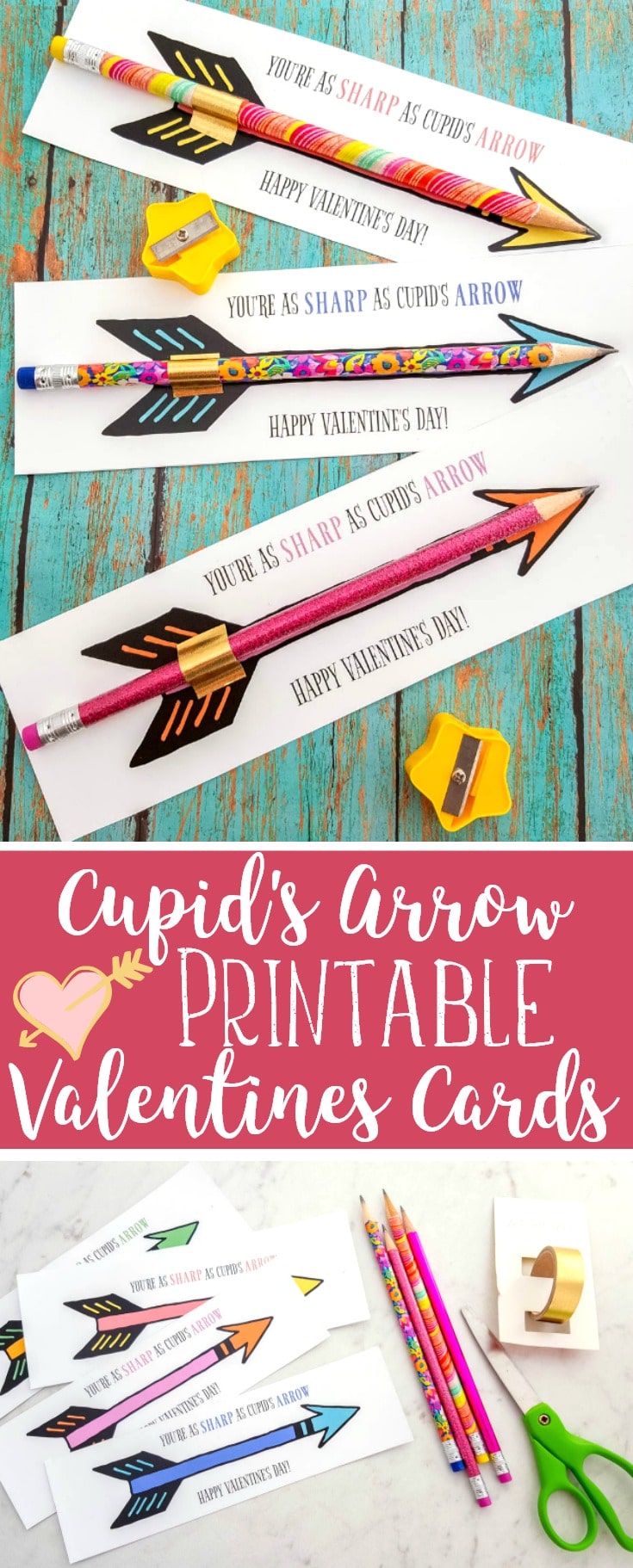 Cupid's Arrow Pencil Printable Valentines Cards