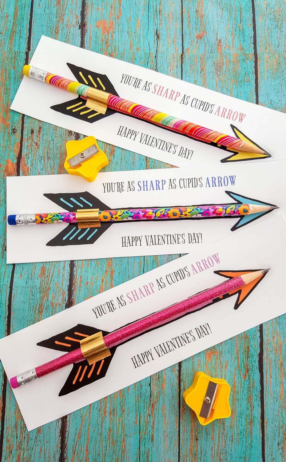 Cupid's Arrow Pencil Printable Valentines Cards