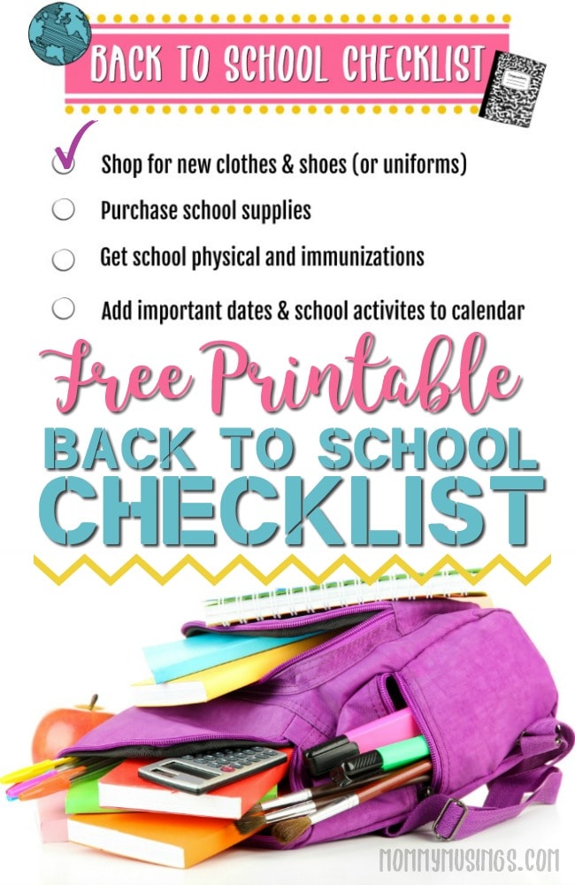 free printable back to school checklist
