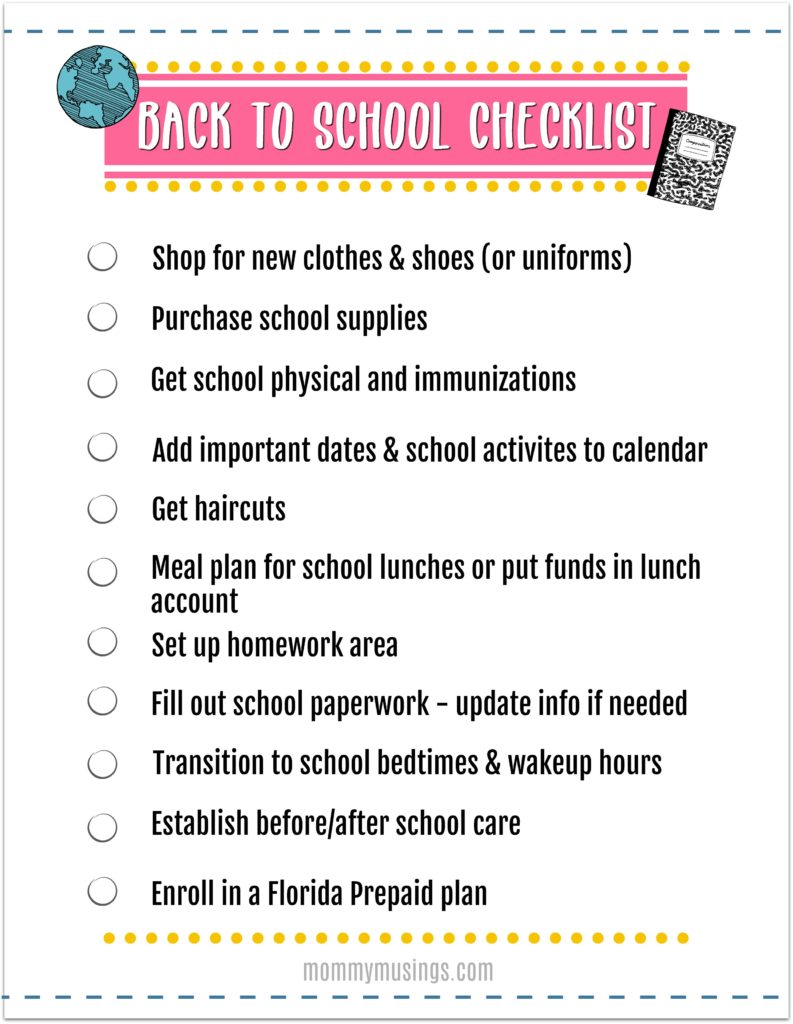 back to school checklist printable