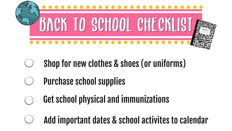 free printable back to school checklist