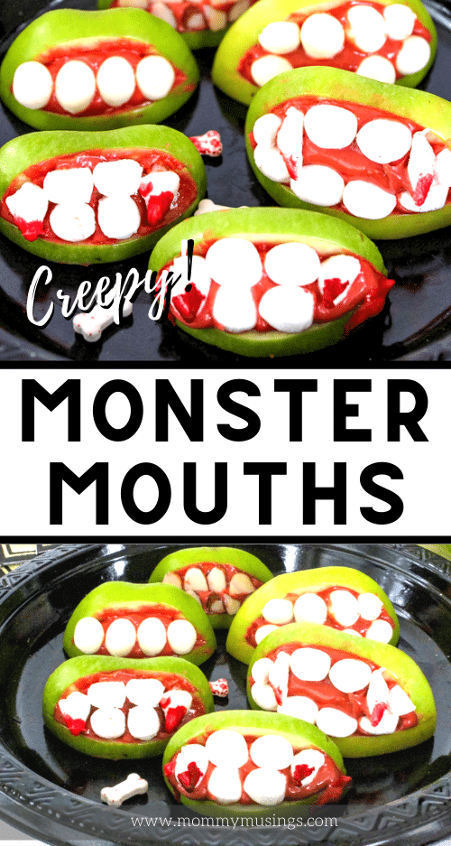 Creepy Apple Monster Mouths Peanut Butter and Apple Treats for Halloween