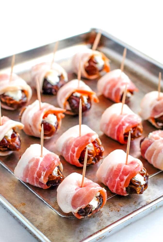 bacon wrapped dates stuffed with goat cheese