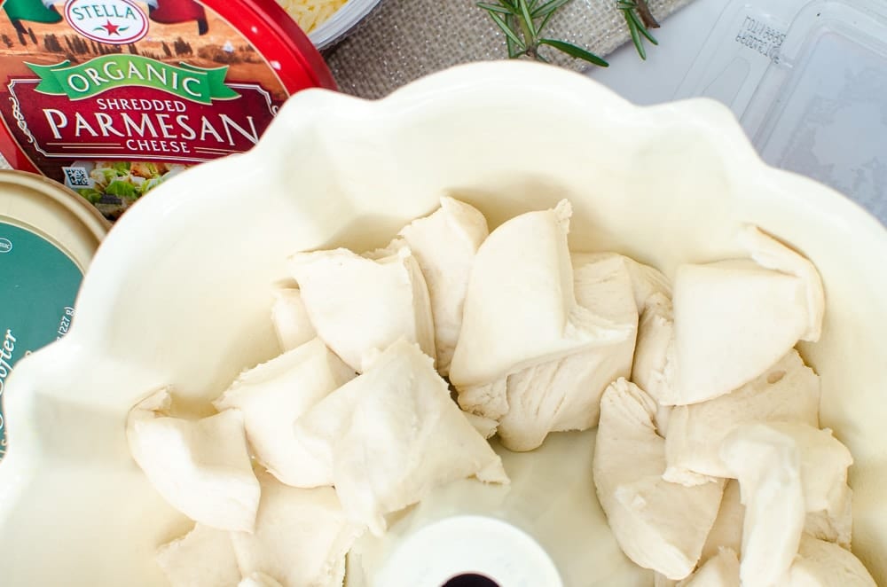 Garlic Parmesan Pull Apart Bread in bundt pan