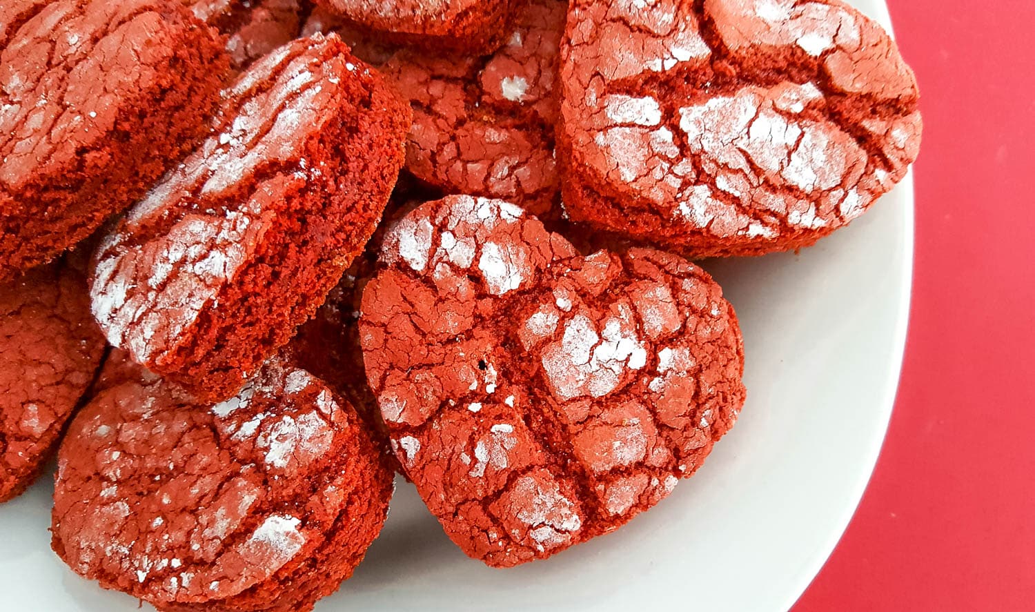heart-shaped red velvet crinkle cookies