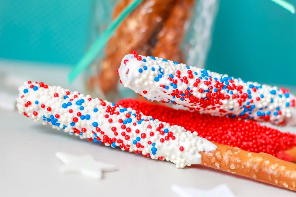 red white and blue pretzel rods