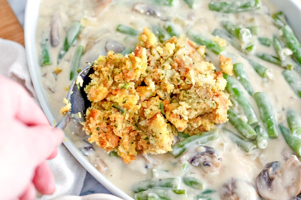 stuffing on top of chicken green bean casserole