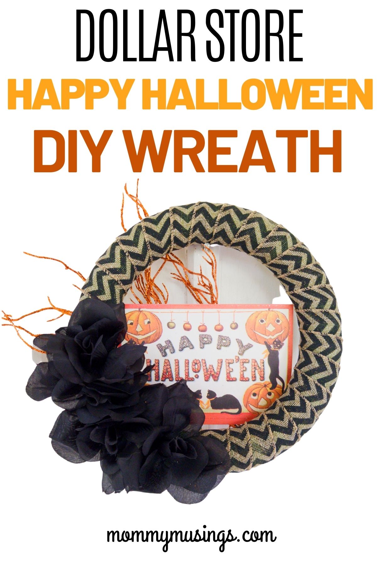 Happy Halloween wreath on white wall