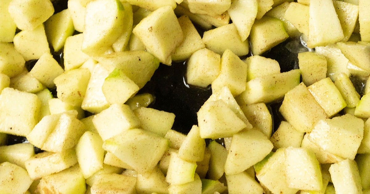 in-process step of making apple pie filling