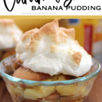 closeup of a bowl of caramelized banana pudding