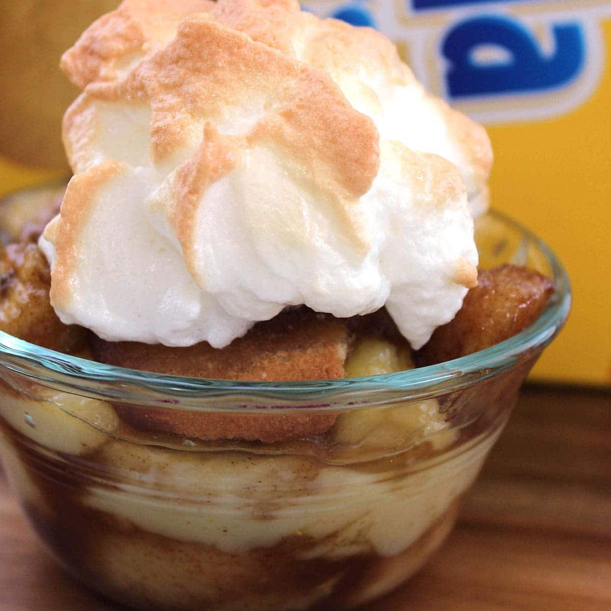 closeup of caramelized banana pudding