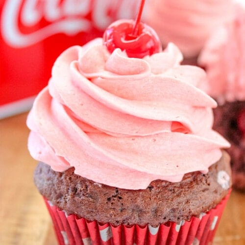 closeup of cherry coke cupcake