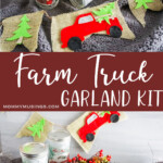 photo collage of farm truck garland in a jar with text which reads farm truck garland kit