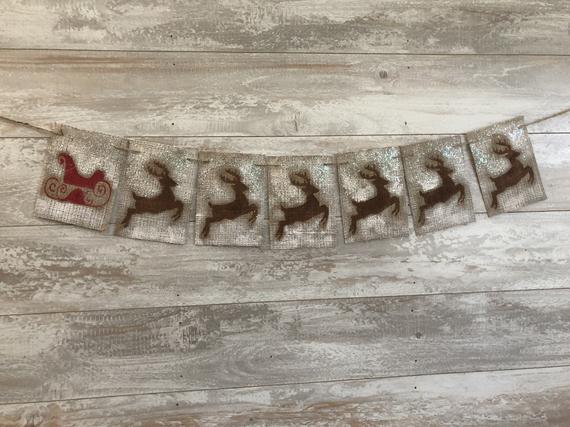 Reindeer Banner Reindeer Burlap Banner Holiday Banner | Etsy