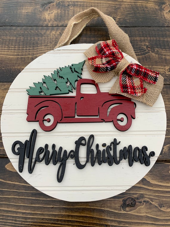 Merry Christmas Sign Red Truck Wreath Sign Red Truck Decor