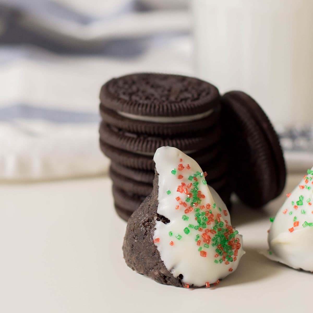 Oreo truffles next to Oreo biscuits.