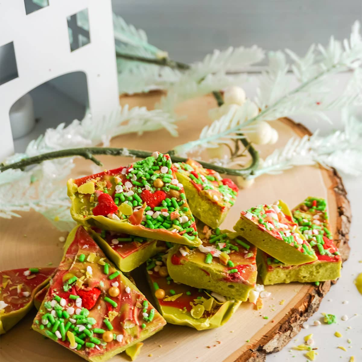 grinch bark on a wood round