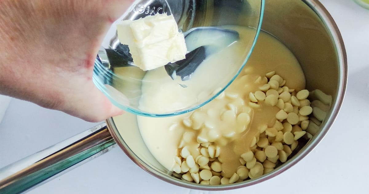 in-process step of making grinch fudge for a grinch movie night