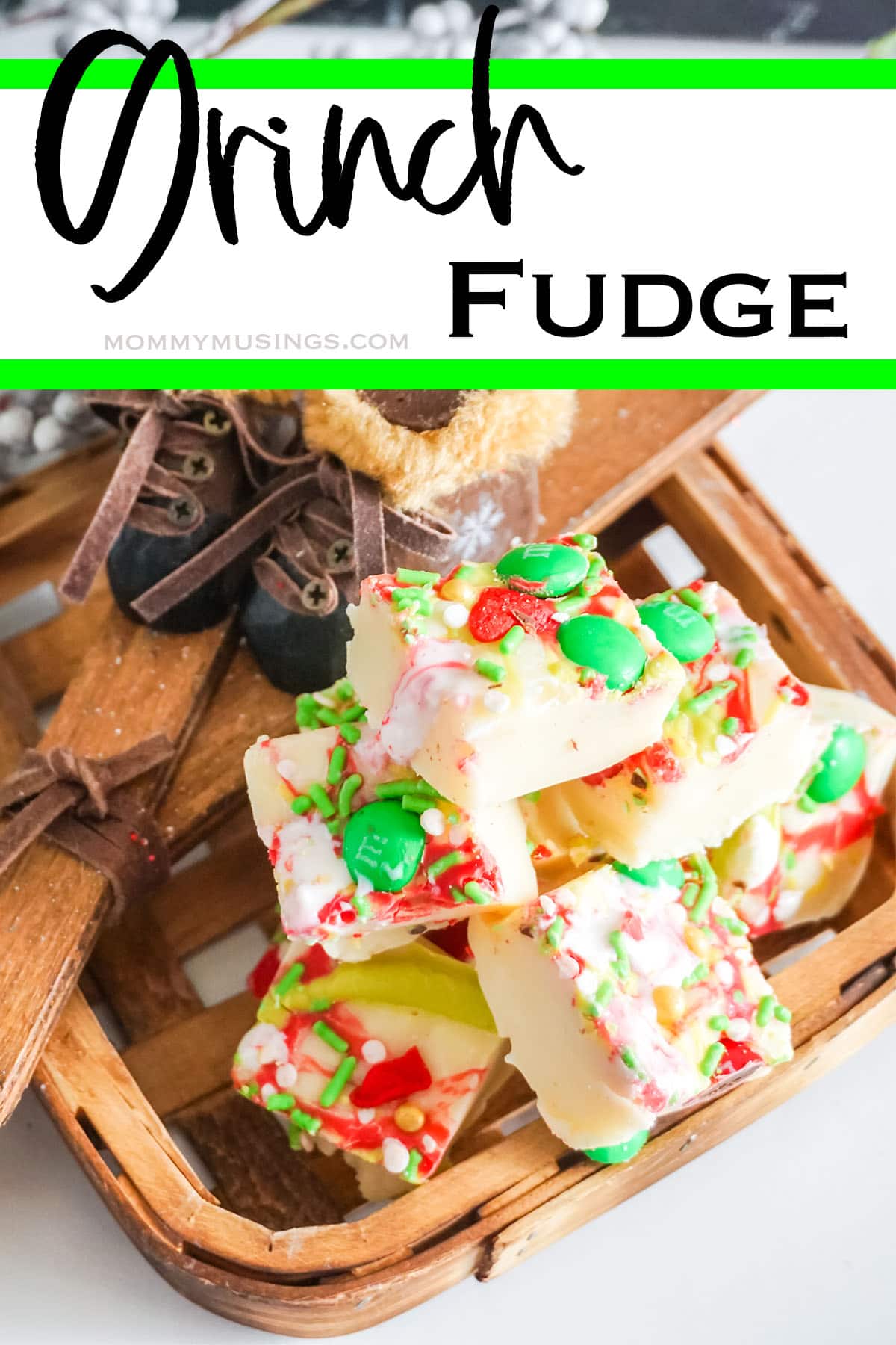 easy grinch fudge for christmas with text which reads grinch fudge