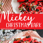 photo collage of mickey mouse bark for christmas with text which reads mickey christmas bark