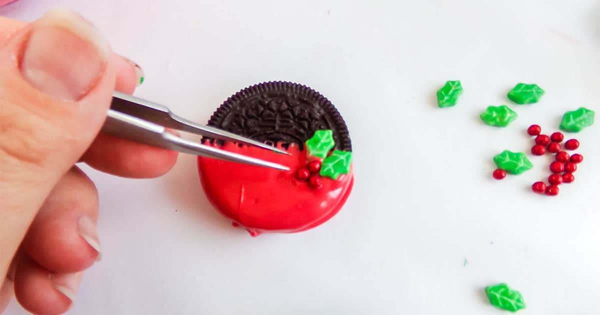 christmas mickey cookies being assembled