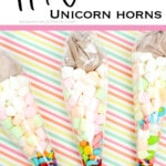 hot cocoa mix gift unicorn horns with text which reads hot cocoa unicorn horns