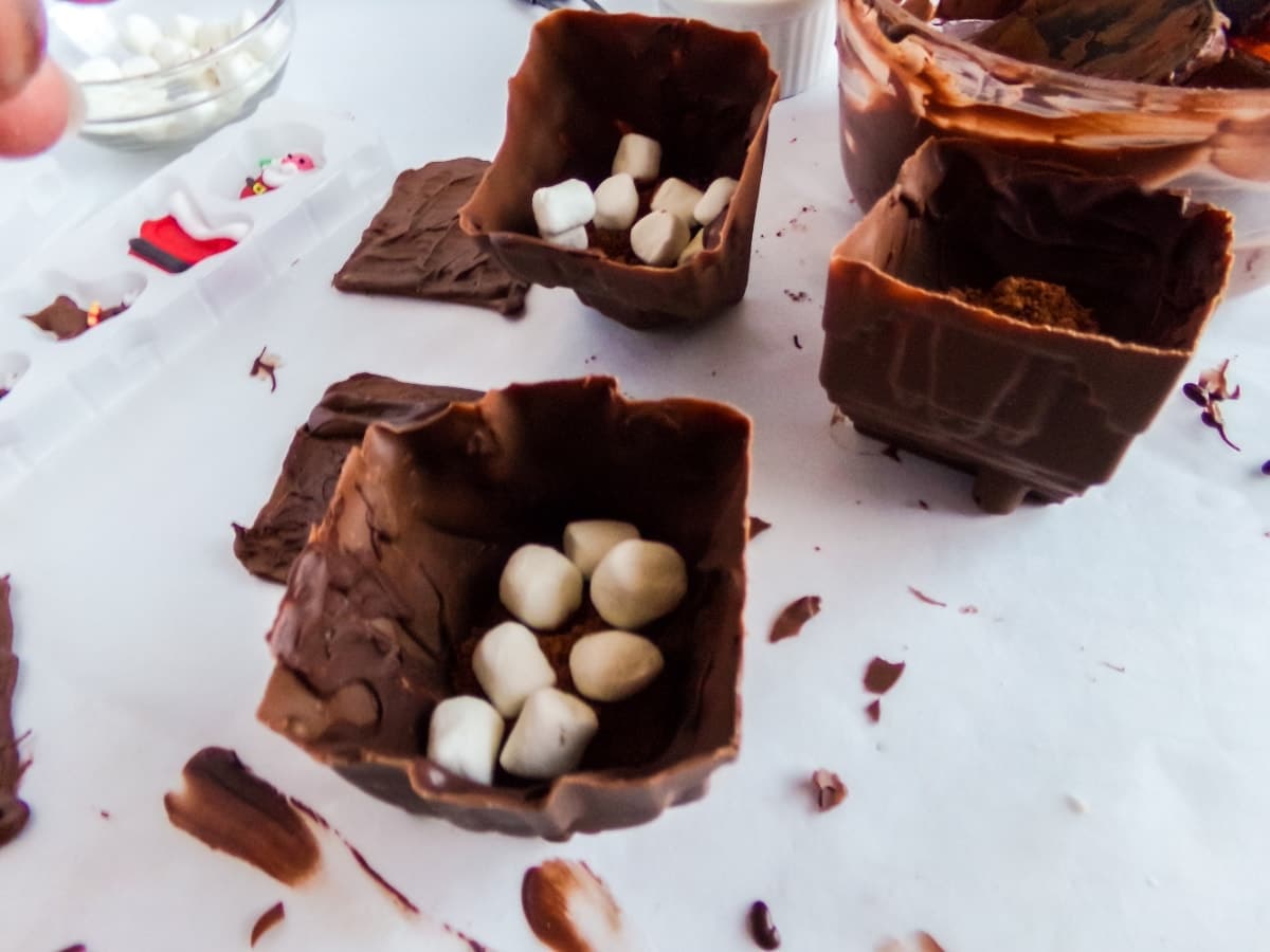 filling Gingerbread House Hot Cocoa Bombs