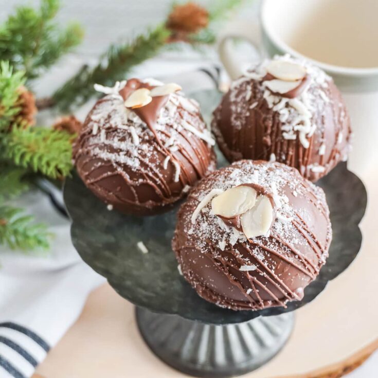 overhead view of Almond Joy Hot Cocoa Bombs