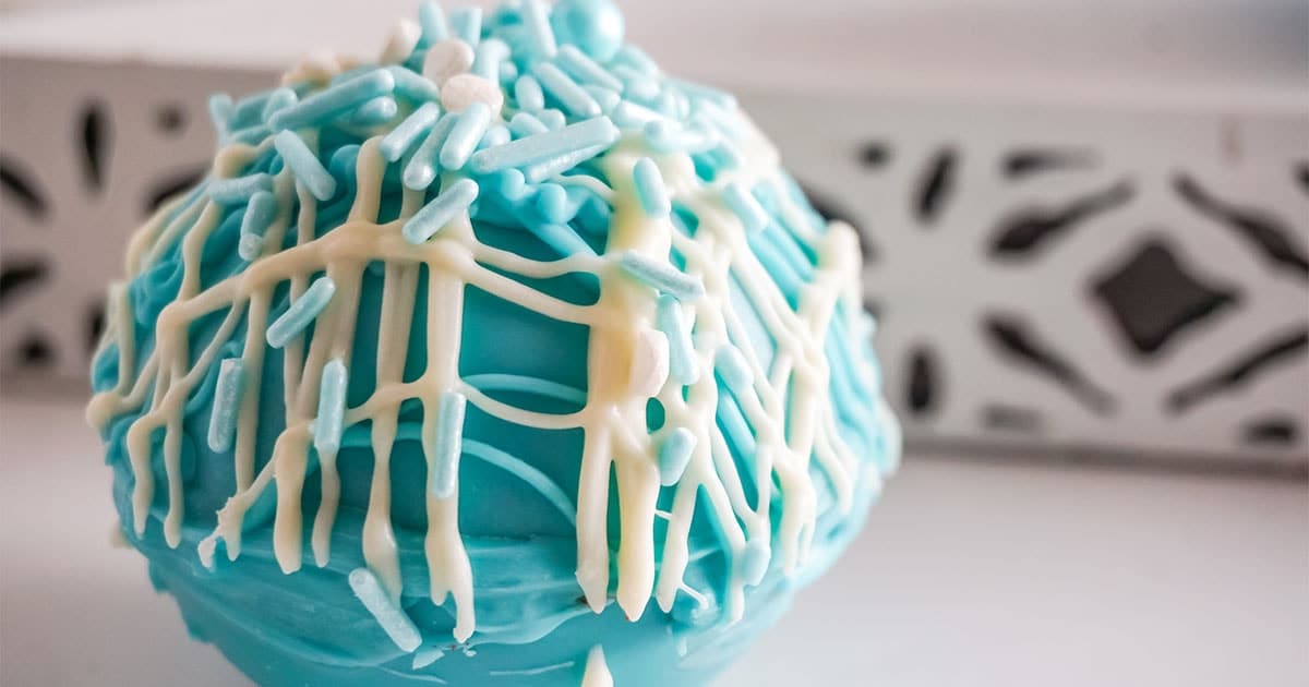 closeup of Frozen Hot Cocoa Bombs