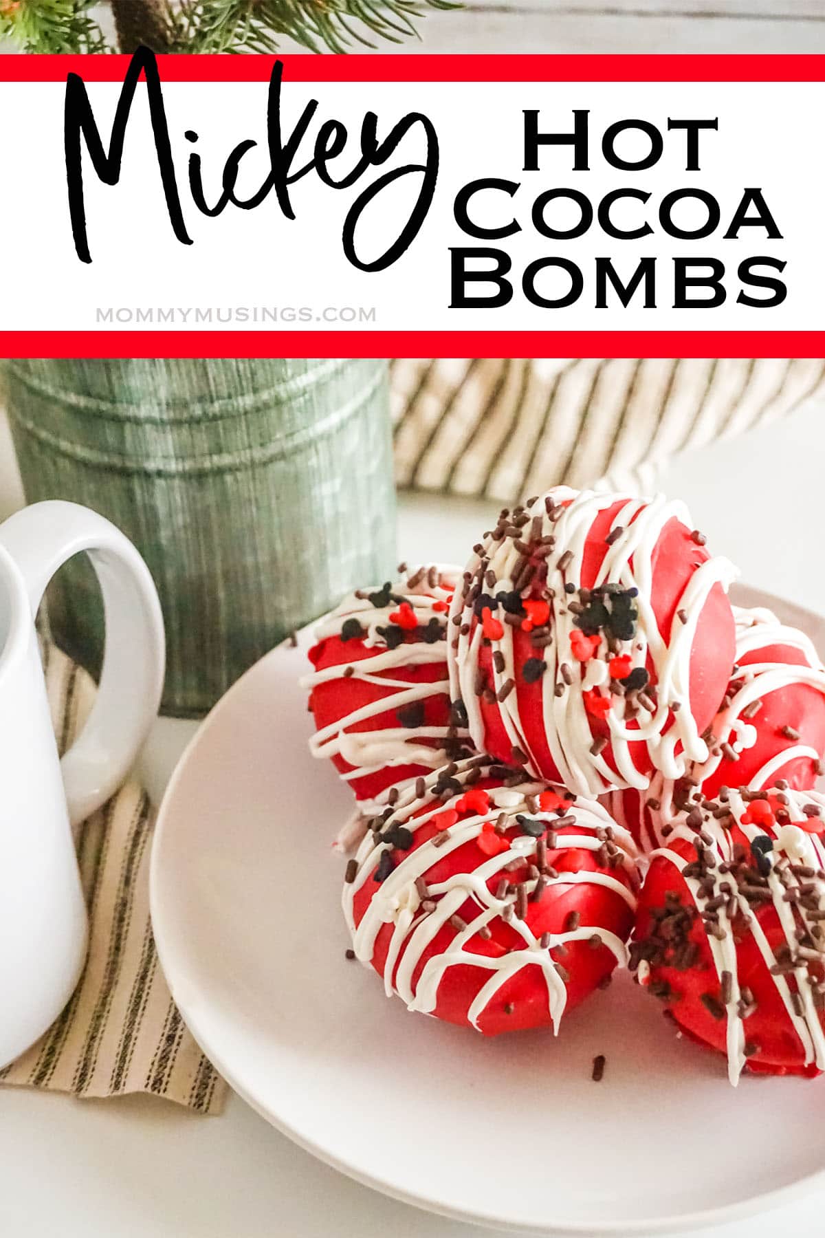 easy mickey mouse hot cocoa bombs with text which reads mickey hot cocoa bombs 