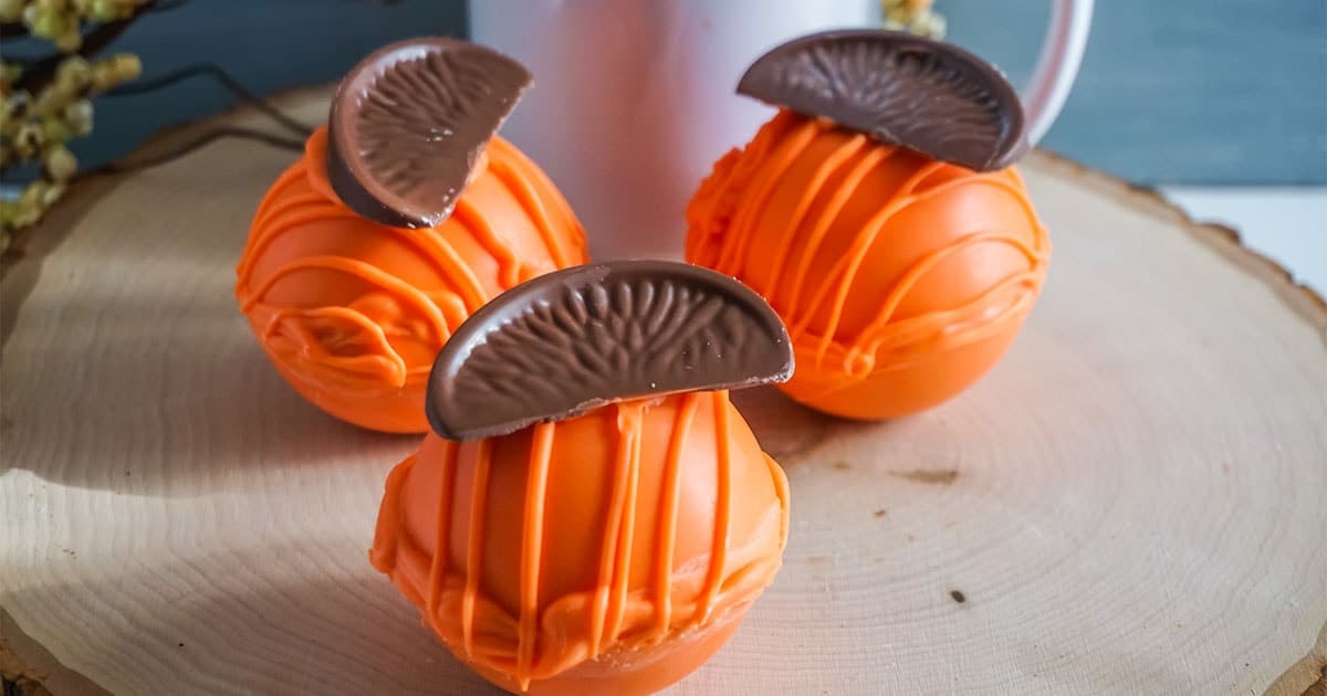 closeup of Orange Slice Candy Hot Cocoa Bombs
