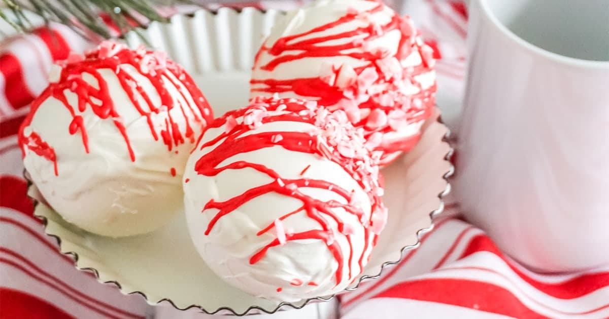 closeup of easy peppermint flavored hot cocoa bombs