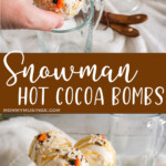 photo collage of easy white chocolate hot cocoa bombs with text which reads Snowman Hot Cocoa Bombs