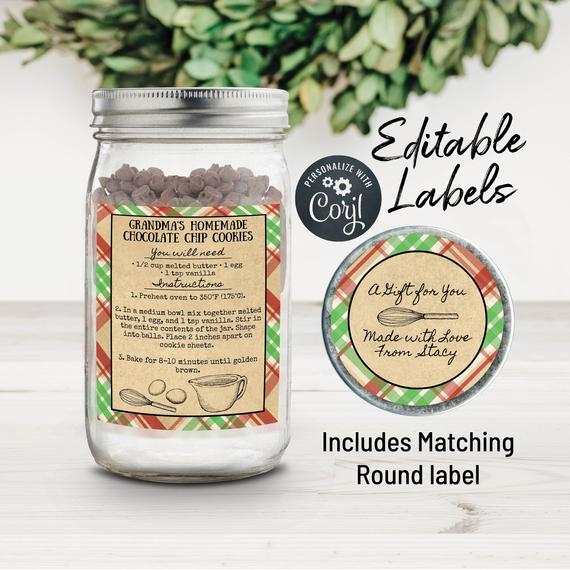 Mason Jar Cookie Mix Label. Editable Chocolate Chip Cookie | Etsy