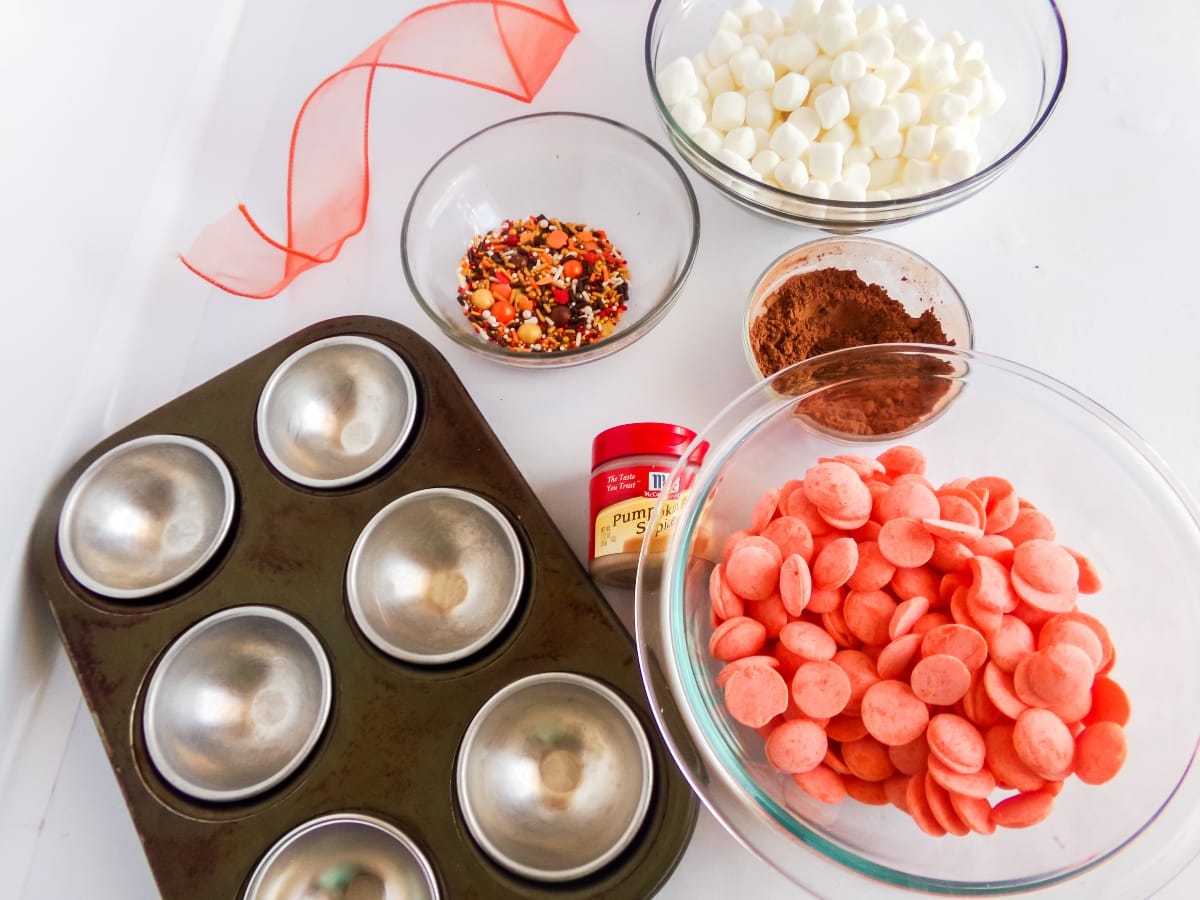 supplies to make pumpkin spice hot cocoa bombs