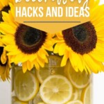 26 Easy Spring Decorating Hacks and Ideas. UNderneath is a galss vase filled with sunflowers, with lemon slices around the outside